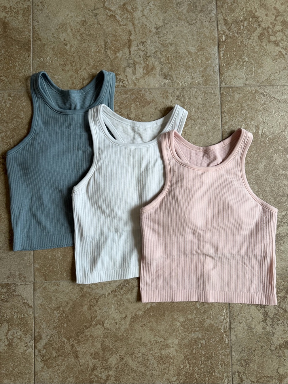 lululemon athletica Ribbed Tank Tops in Blue, White, and Light Pink